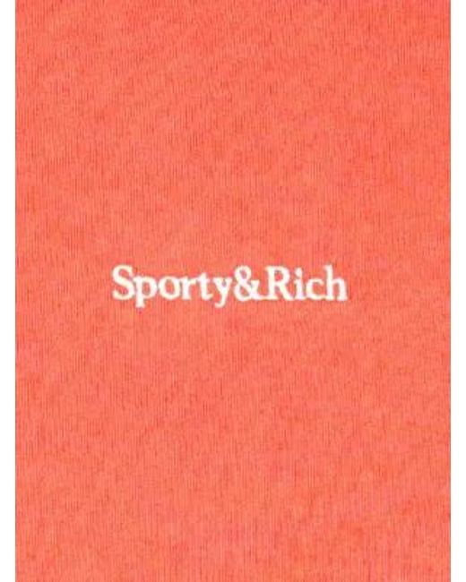 Sporty & Rich Red Serif Logo Disco Shorts
