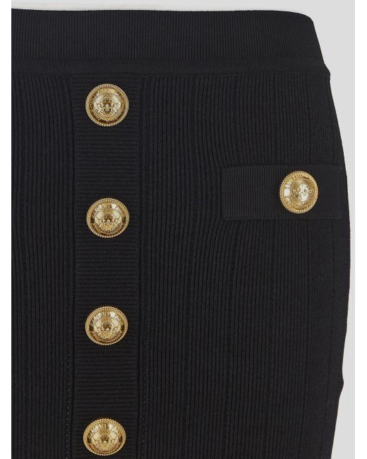 Balmain Blue Button Embellished Knitted Mini Skirt