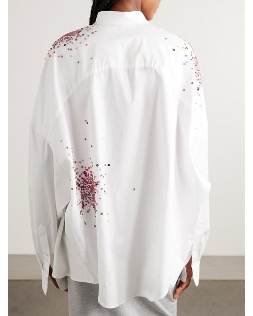 Dries Van Noten White Oversized Embellished Cotton Oxford Shirt