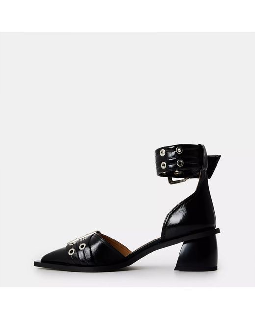 Ganni Black Chunky Buckle Block Court Shoes