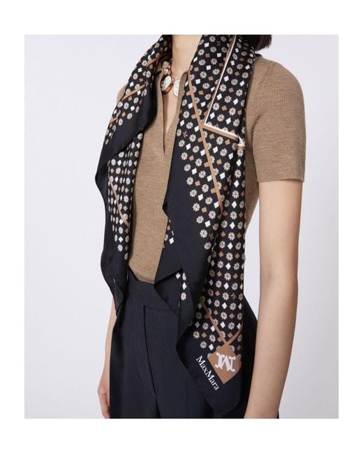 Max Mara Black Printed Silk Oversized Scarf