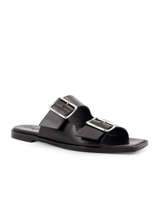 Aeyde Black Square Toe Flat Sandals