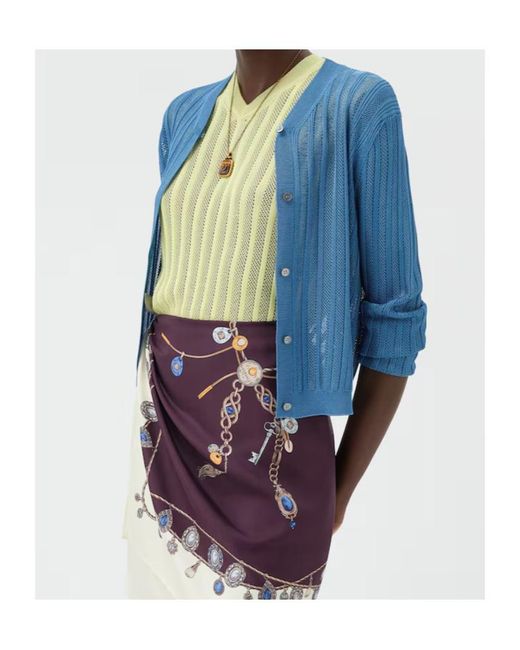 Versace Blue Viscose Mesh Ribbed Knit Cardigan