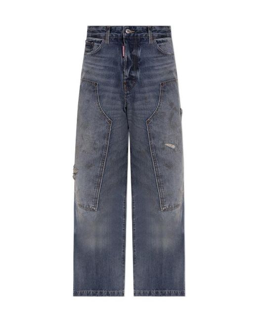 DSquared² Blue Grease Monkey Spot Baggy Carpenter Jeans for men