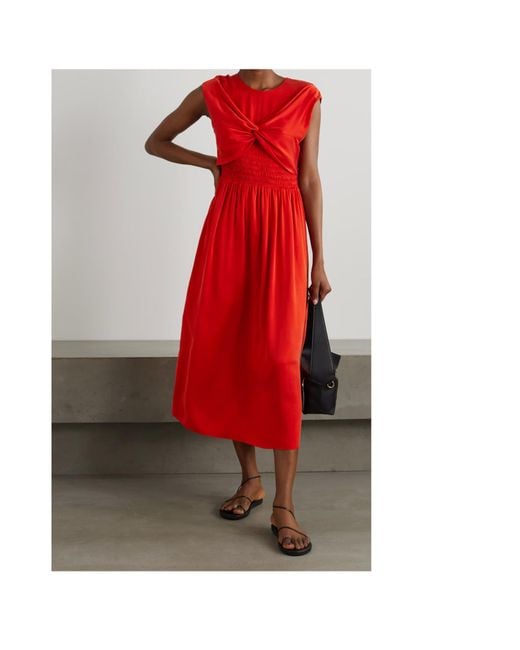 TOVE Mahaney Gathered Smocked Silk Midi Dress