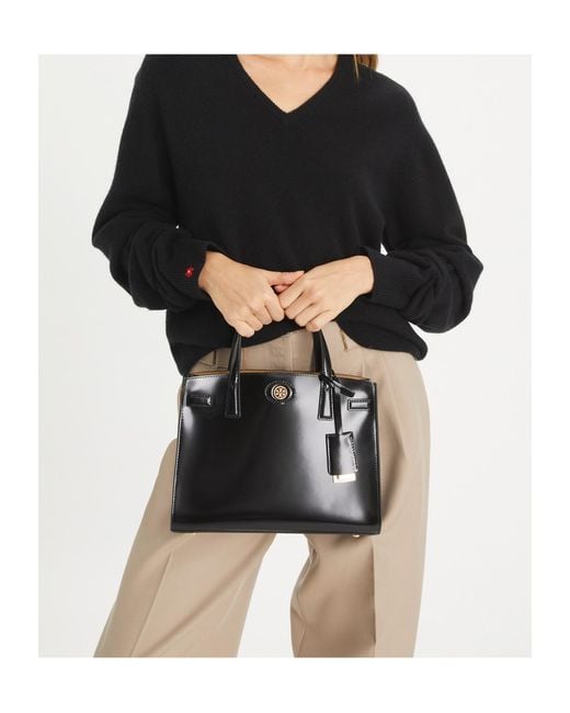 Tory Burch Black Small Robinson Spazzolato Tote Bag