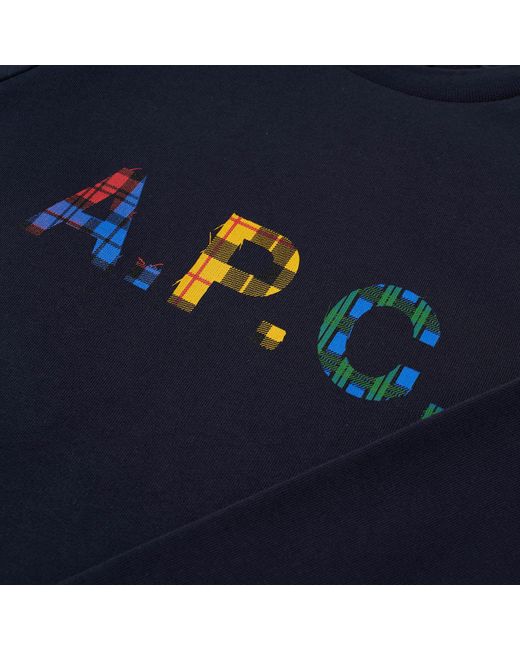A.P.C. Blue Shaun Logo Tartan Crewneck Sweatshirt for men