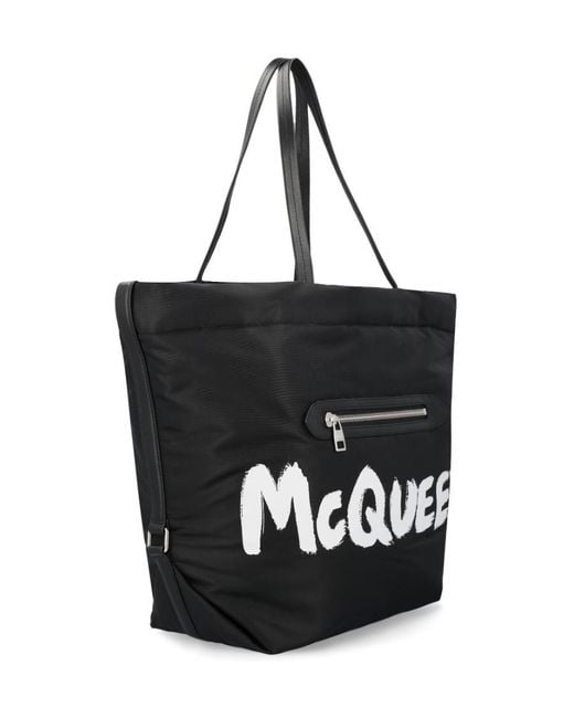 McQueen Black Logo Printed The Bundle Tote Bag