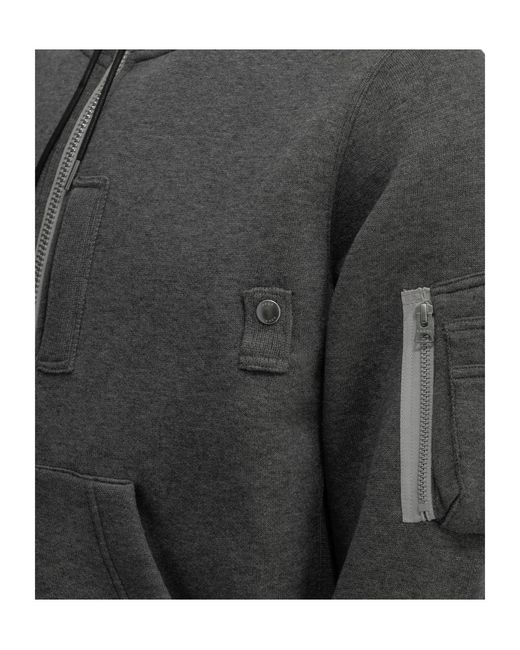 Sacai Gray Hooded Zip-Up Sweatshirt for men