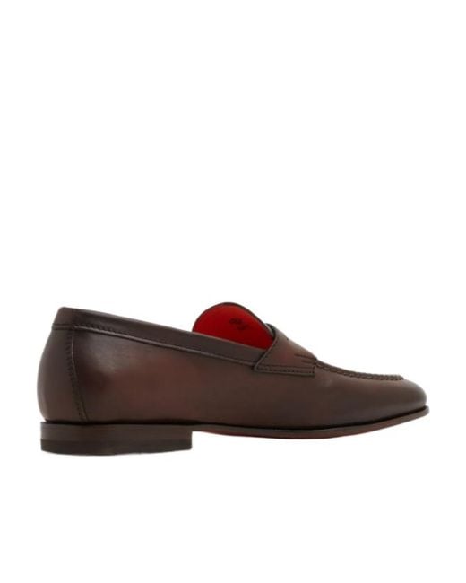 Santoni Brown Slip-On Penny Loafers for men
