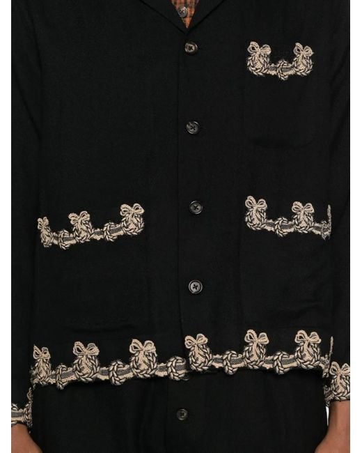 Bode Black Embroidered-Pocket Wool Overshirt for men