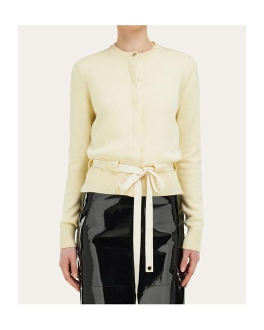 Ferragamo White Cardigan With Thread Through Belt