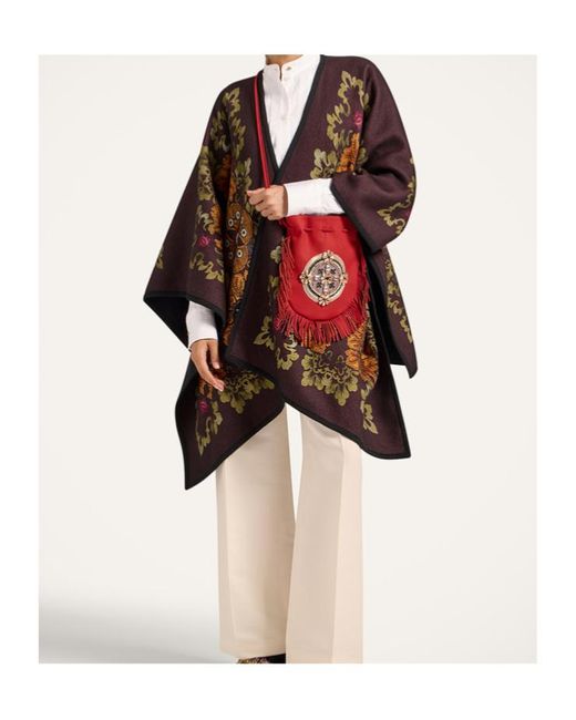 LaDoubleJ Black Floral-Patterned Wool Cape