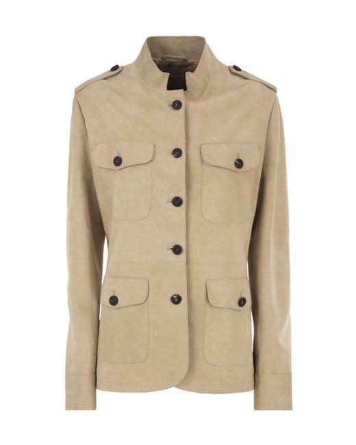 Antonelli Natural Suede Safari Jacket With Patch Pockets