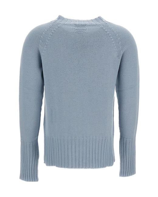 Drumohr Blue Jersey-Knit Raglan-Sleeve Sweater
