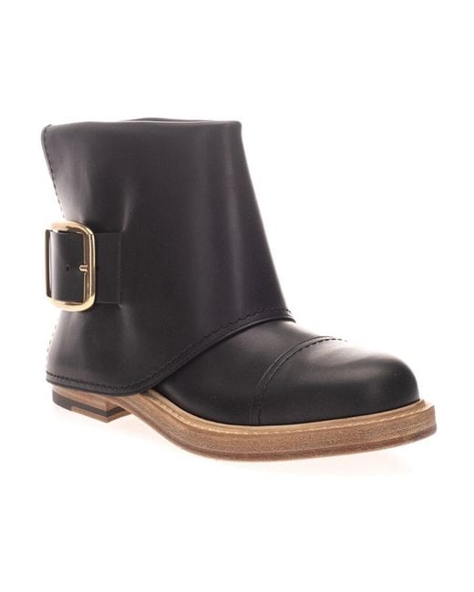 McQueen Black Buckle-Detail Ankle Boots