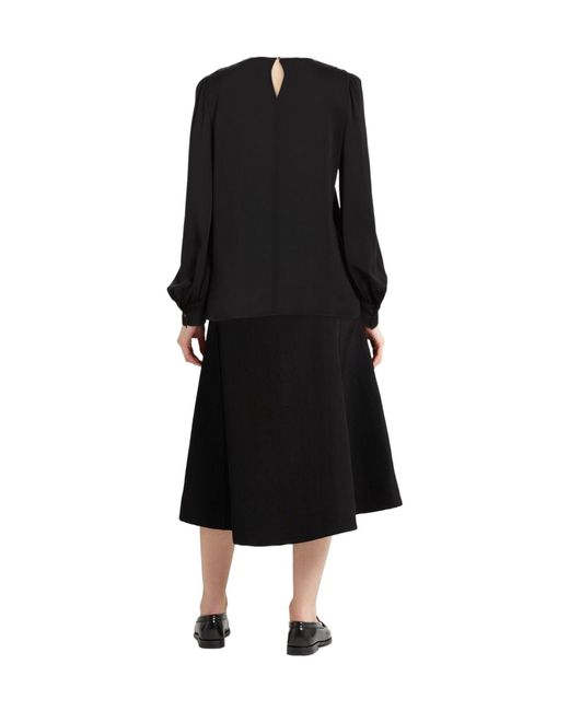 Max Mara Black Solid-Color Satin Long-Sleeved Top