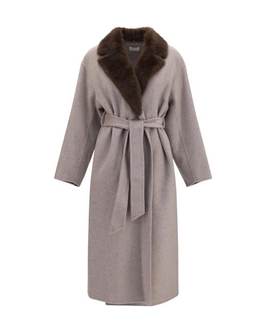 P.A.R.O.S.H. Brown P.A.R.O..H. Belted Fur Collar Midi Coat