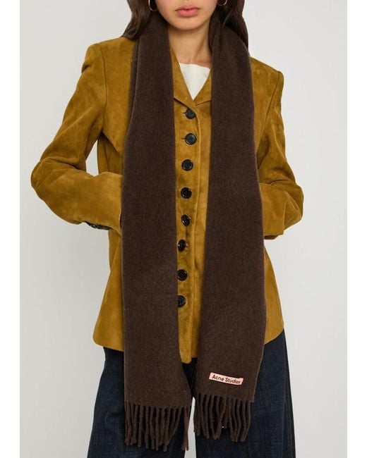 Acne Brown Canada Skinny Fringed Wool Scarf