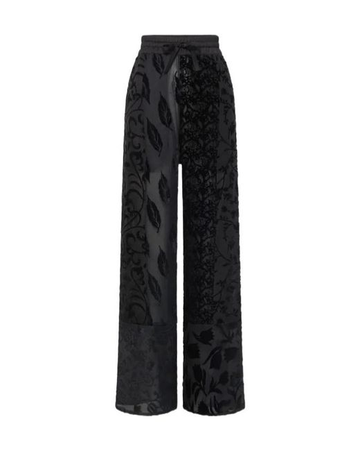 MARINE SERRE Black Floral-Patterned Drawstring Trousers for men