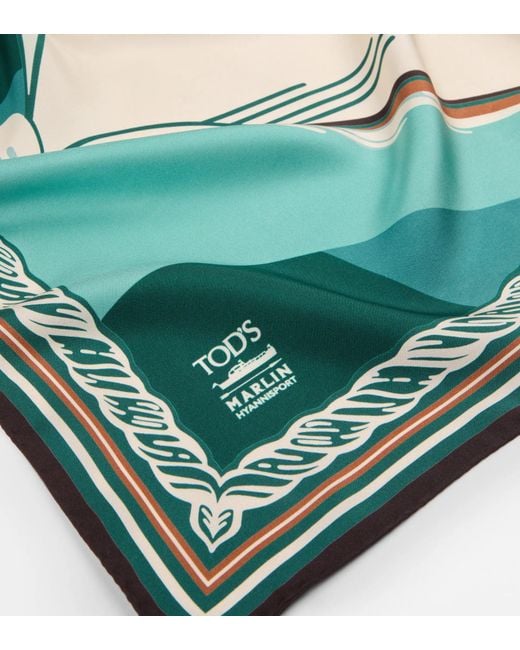 Tod's Green Square Silk Scarf for men