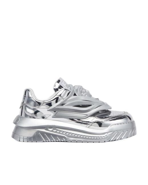 Versace White Medusa Metallic Low-Top Sneakers for men