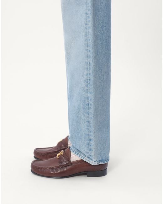 Valentino Blue Logo Patch Straight Leg Jeans for men