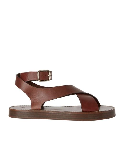 Loro Piana Brown Sumie Crossed Strap Sandals