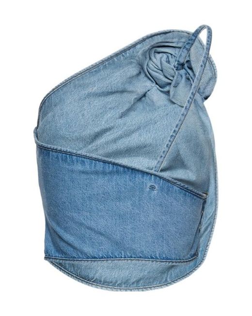 Magda Butrym Blue One-Shoulder Draped Denim Top