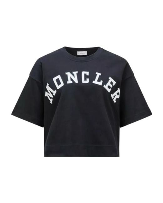 Moncler Blue Logo Printed Cropped T-Shirt