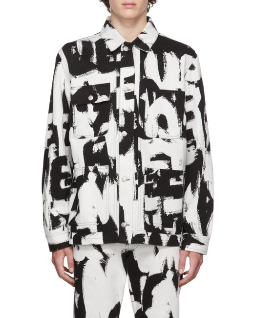 McQueen Black Text Print Denim Jacket for men