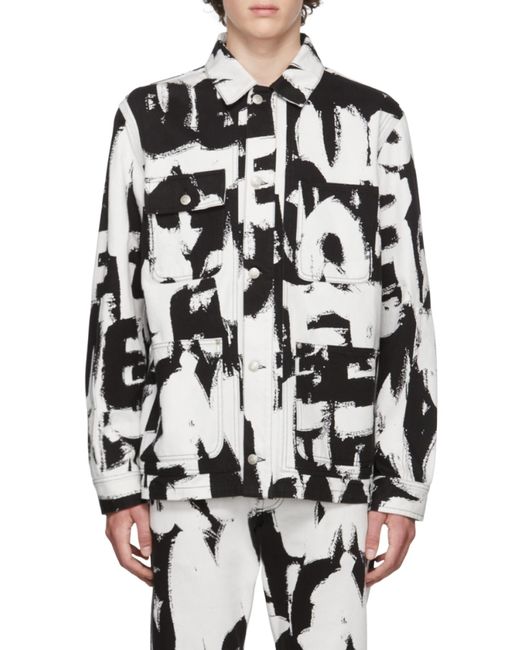 McQueen Black Text Print Denim Jacket for men
