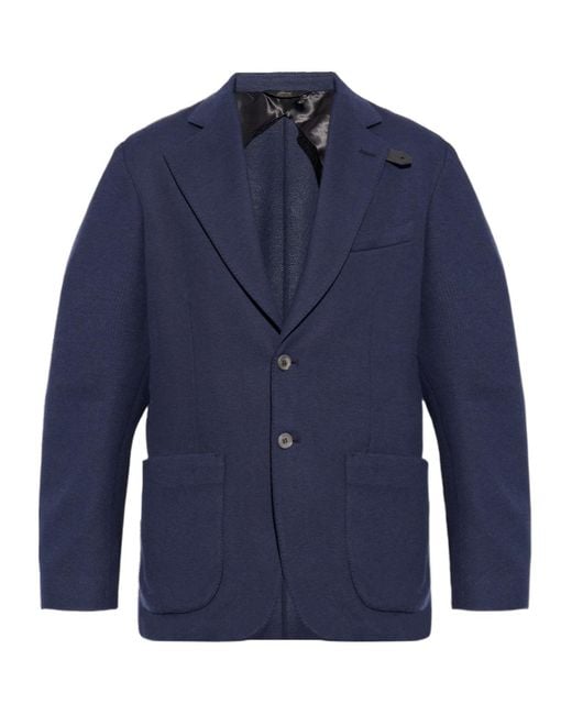Brioni Blue Patch-Pocket Jersey Blazer for men