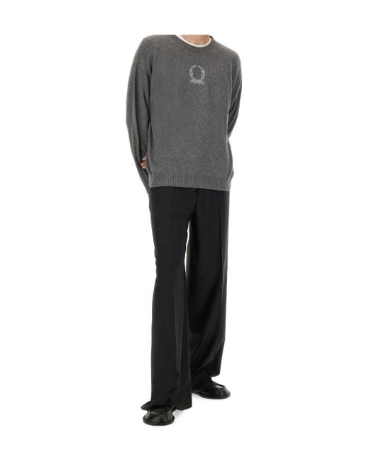 Moschino Gray Laurel Crown Embroidered Crewneck Pullover for men