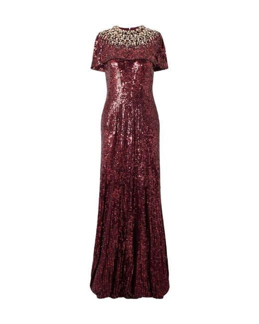 Jenny Packham Purple Sequined Crepe Gown