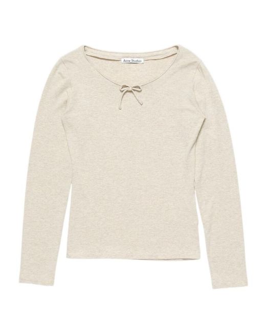 Acne White Bow-Detail Long-Sleeve T-Shirt