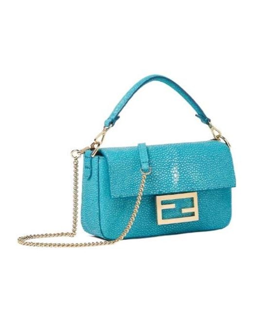 Fendi Blue Baguette Mini Stingray Leather Bag