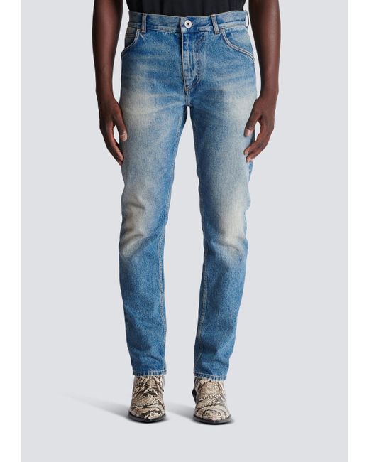 Balmain Blue Vintage Effect Mid Rise Jeans for men