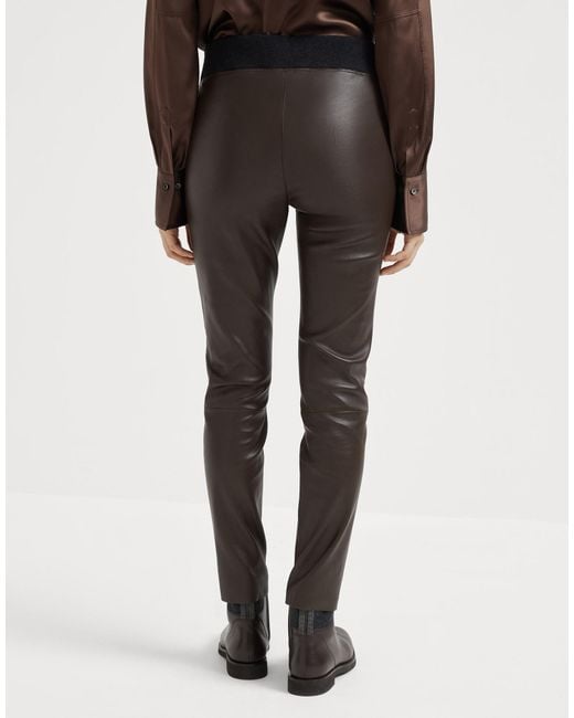 Brunello Cucinelli Black Stretch Leather Leggings