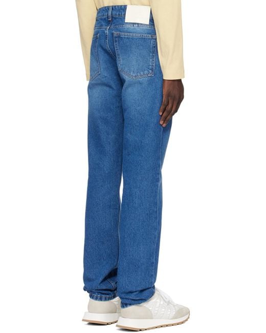 AMI Blue Logo Patch Classic Fit Jeans for men