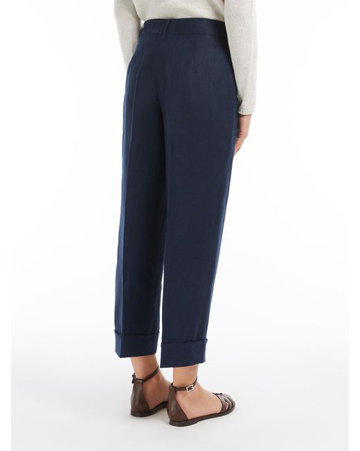 Max Mara Blue Straight-Fit Linen Canvas Trousers
