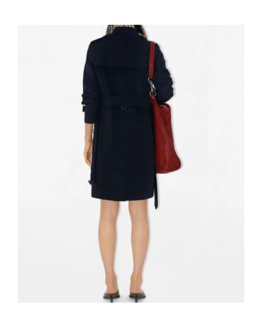 Burberry Blue Mid-Length Kensington Heritage Trench Coat