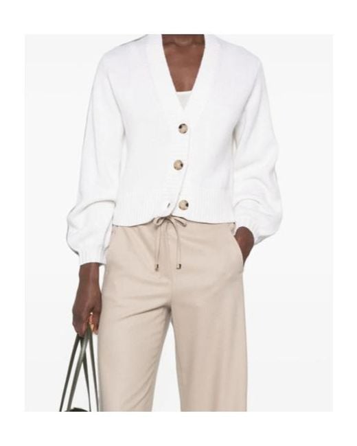 Allude White V-Neck Cardigan