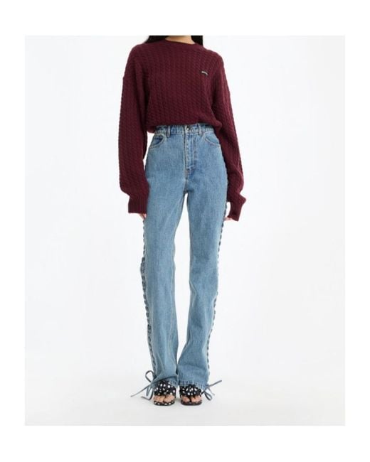 ROTATE BIRGER CHRISTENSEN Purple Cable-Knit Logo Patch Jumper
