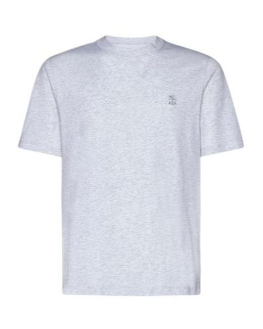 Brunello Cucinelli Blue Logo Embroidered Crewneck T-Shirt for men