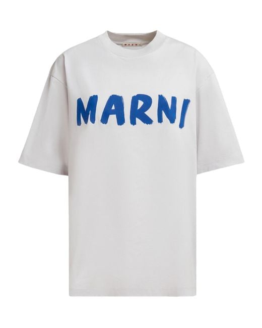 Marni Gray Logo Printed Crewneck T-Shirt