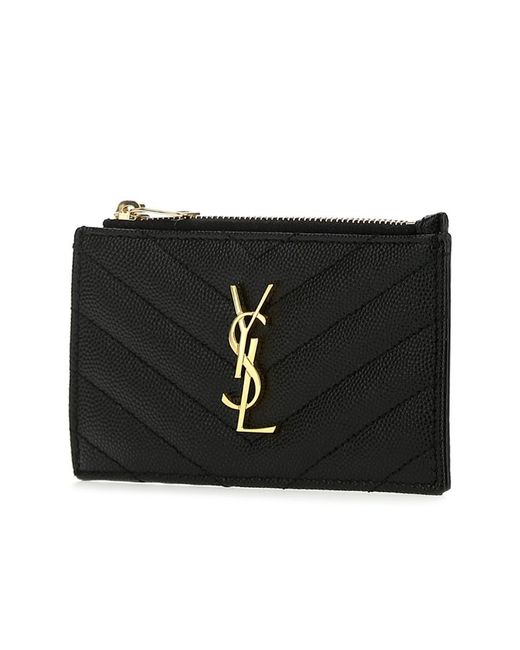 Saint Laurent Black Cassandre Matelassé Zipped Fragments Card Case