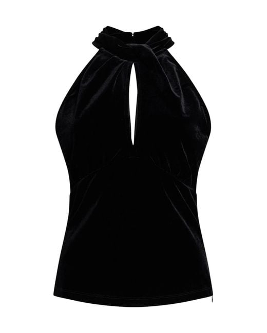 Ganni Black Solid-Color Knitted Sleeveless Top