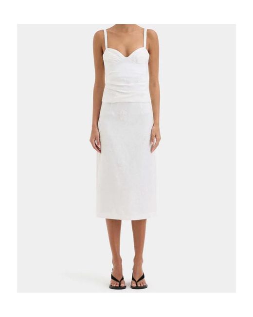 Sir White Floral-Embroidered Midi Skirt