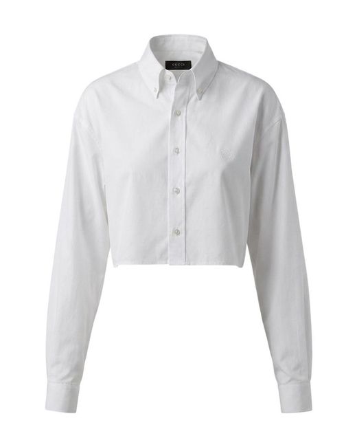 Gucci White Cropped Cotton Poplin Shirt